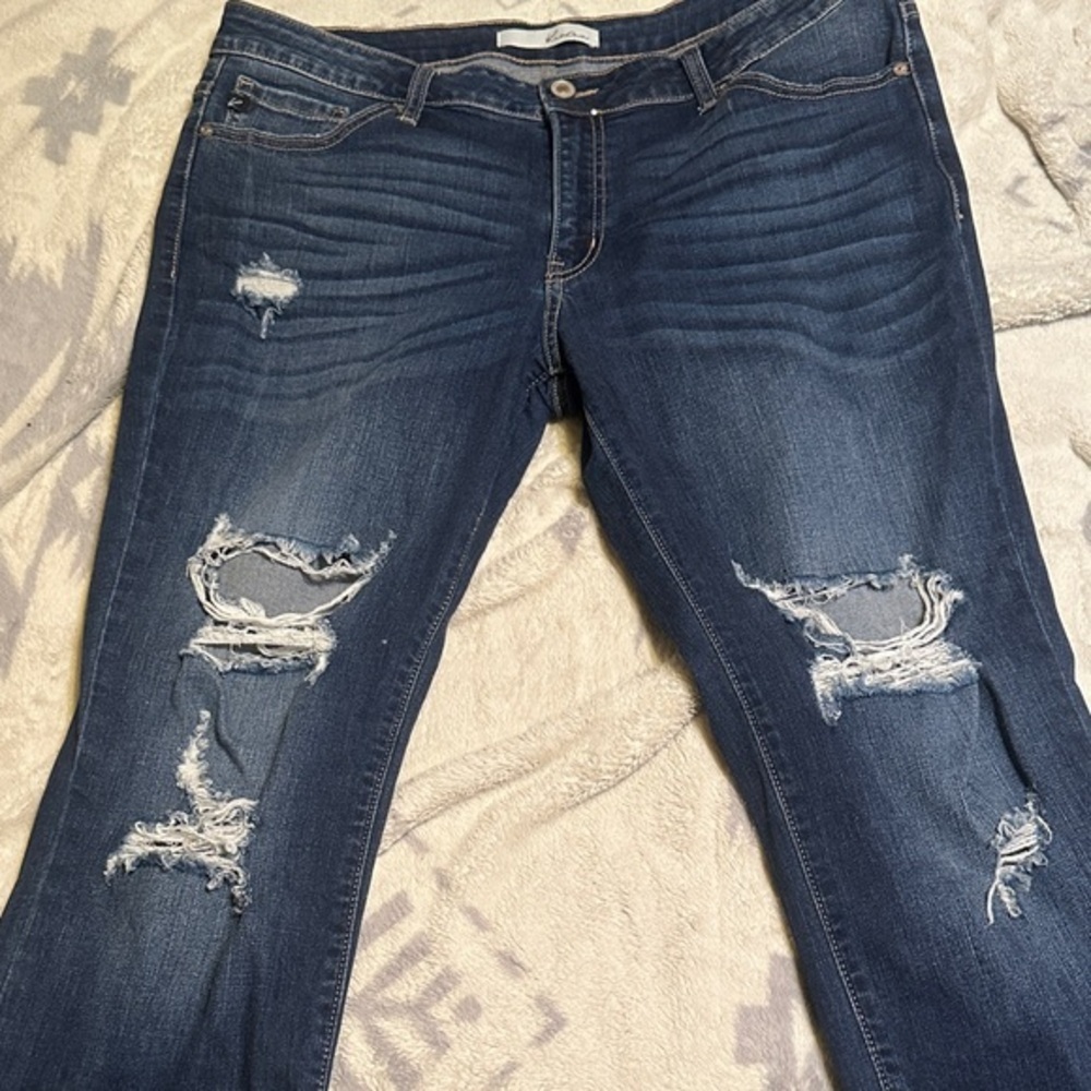 A82. KanCan Dark Blue Distressed Straight Leg Jeans